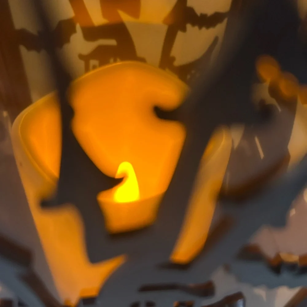 Halloween Black Decorative Lantern with orange color lighted candle
